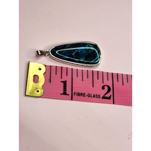 ABALONE SHELL TAPERED OVAL TEARDROP BLUE GREEN TURQUOISE PENDANT CHARM SILVER - Picture 11 of 12